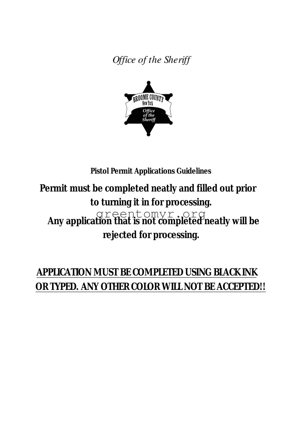 Fill in a Valid Broome Count Pistol Permit Template