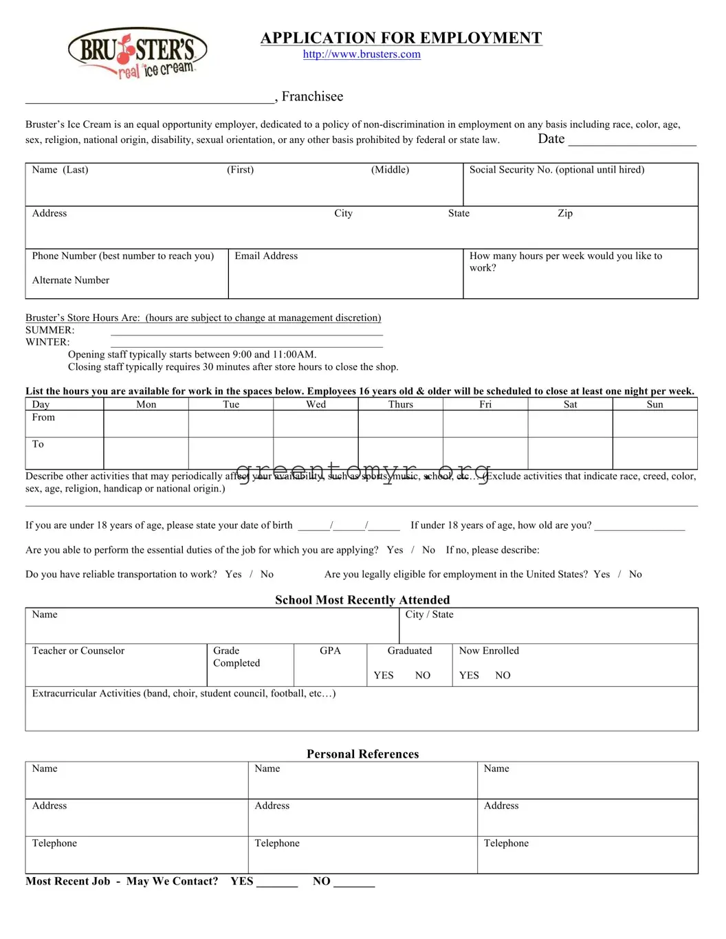 Fill in a Valid Bruster Job Application Template