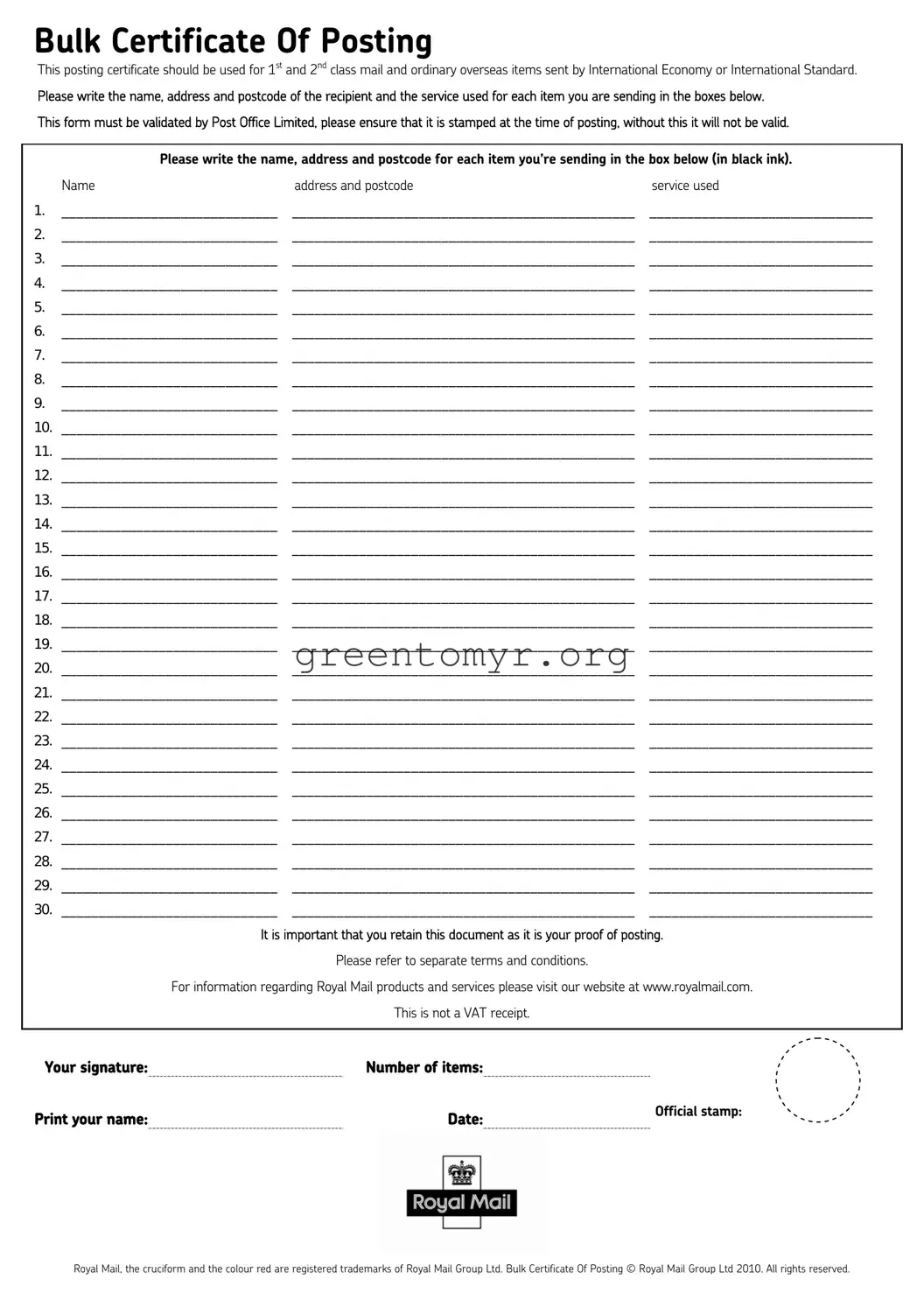 Fill in a Valid Bulk Certificate Of Posting Template
