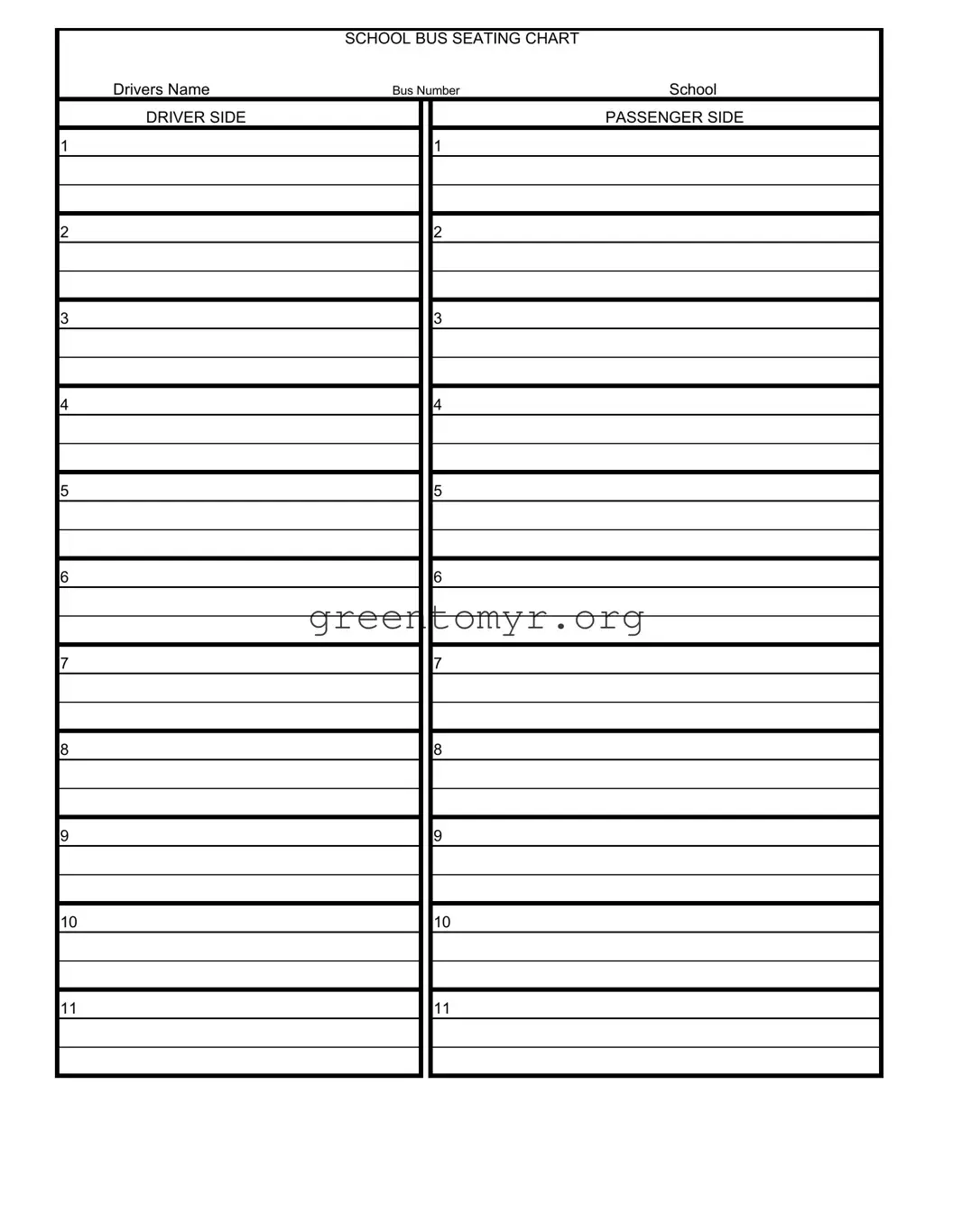 Fill in a Valid Bus Seating Arrangement Template