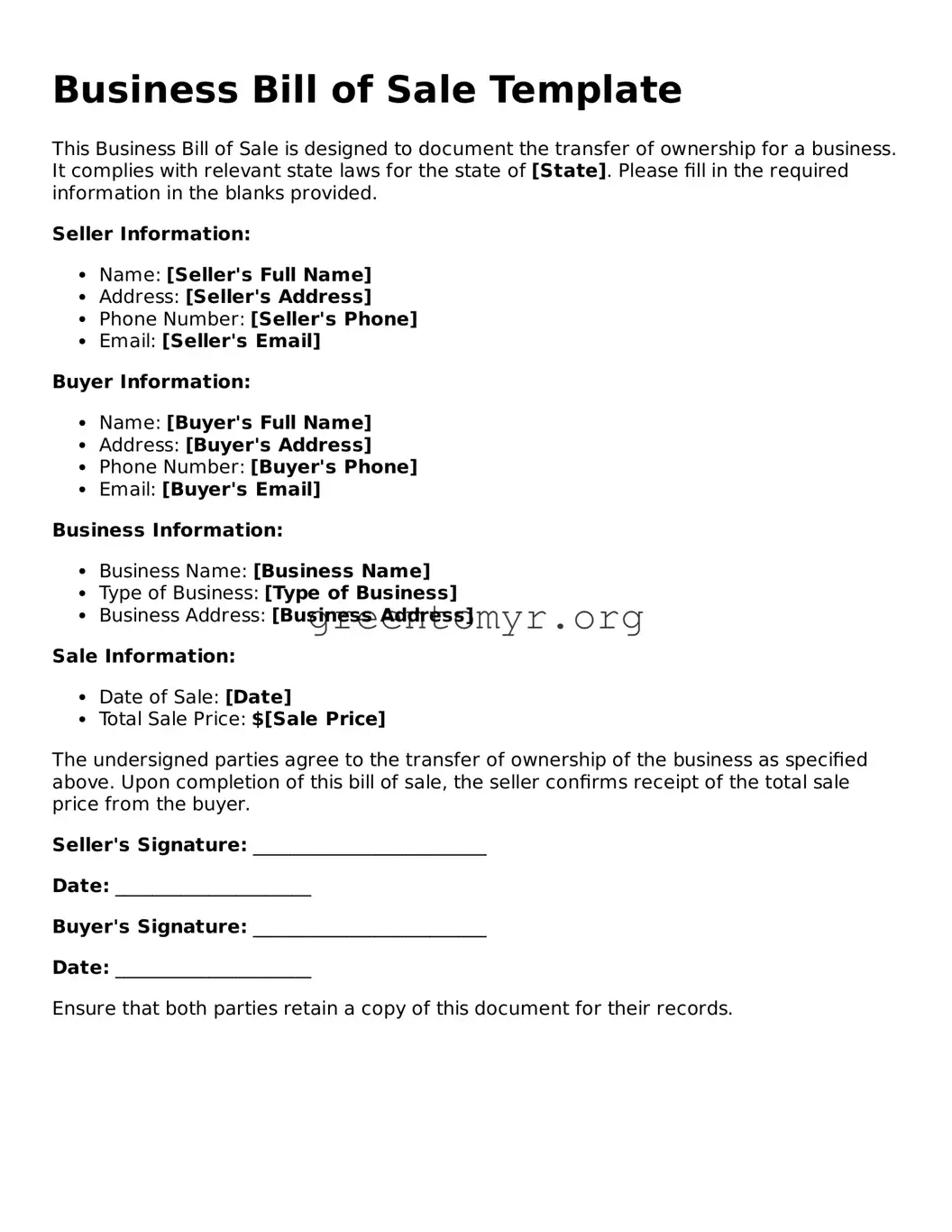 Valid Business Bill of Sale Form