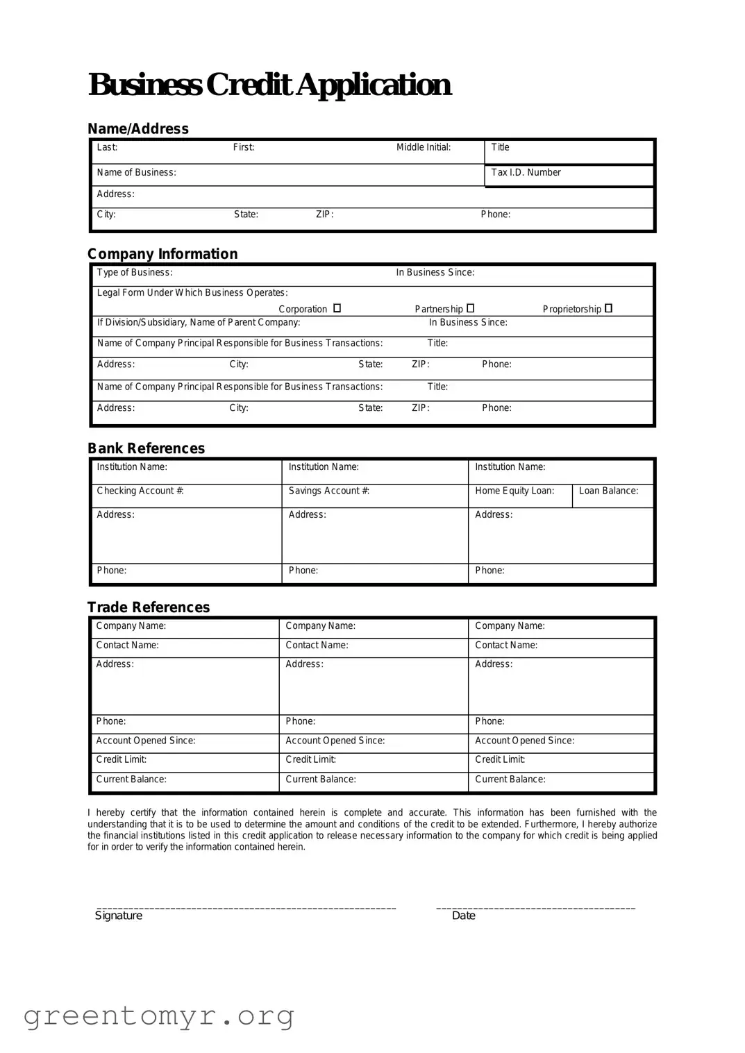 Fill in a Valid Business Credit Application Template