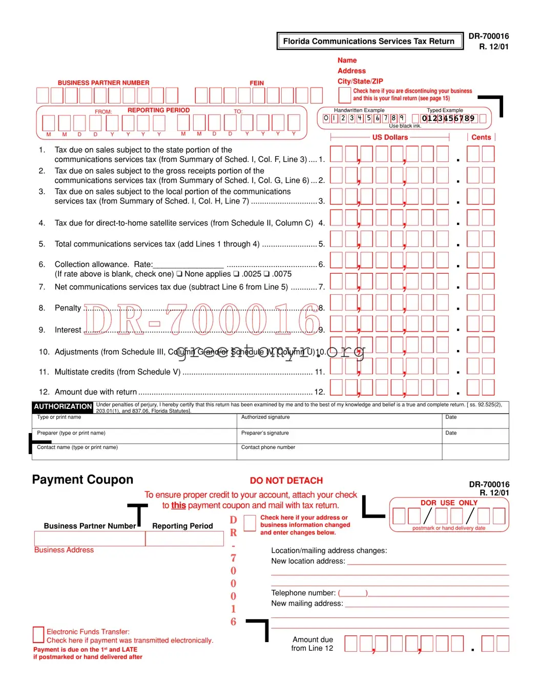 Fill in a Valid Business Partner Number Florida Template