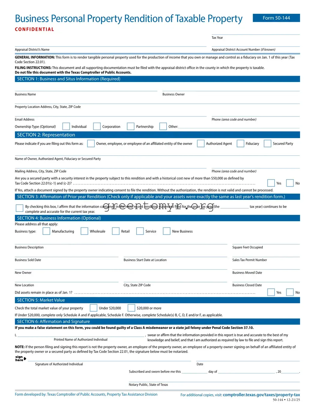 Fill in a Valid Business Personal Rendition Template