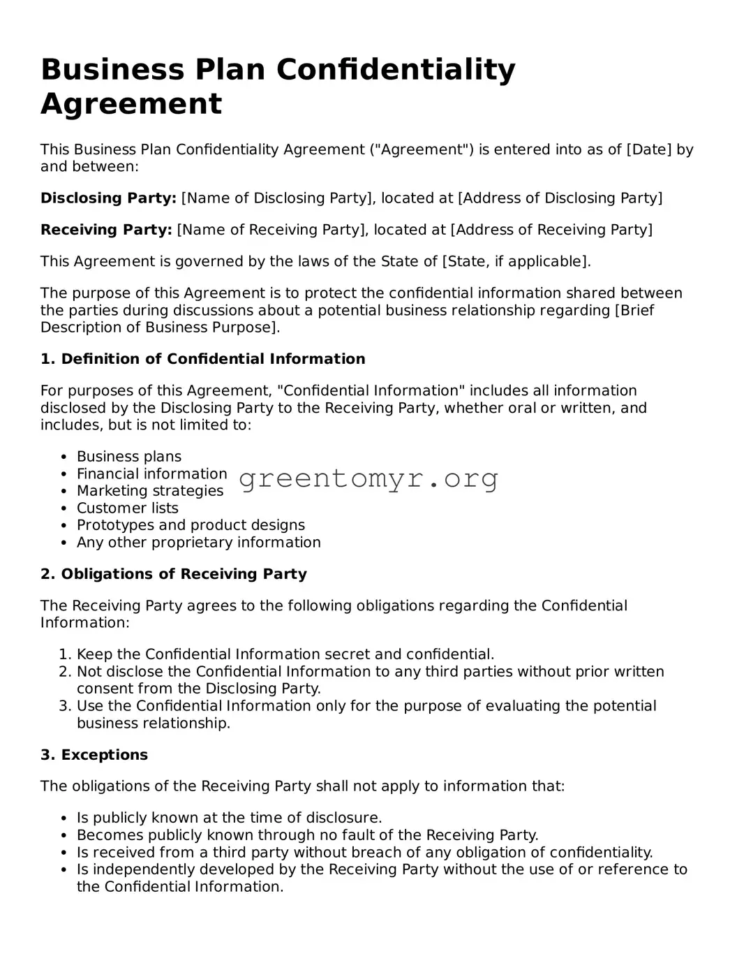 Valid Business Plan Confidentiality Agreement Form