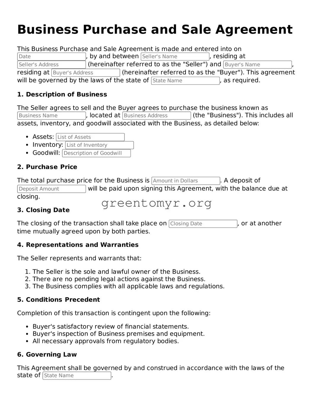 Valid Business Purchase and Sale Agreement Form