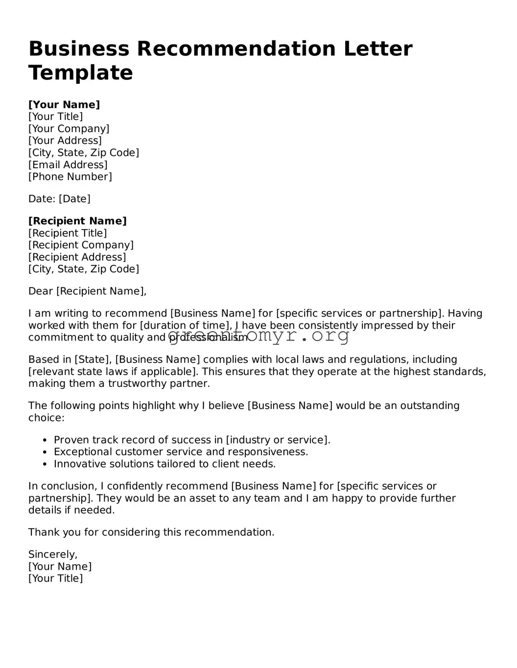 Valid Business Recommendation Letter Form