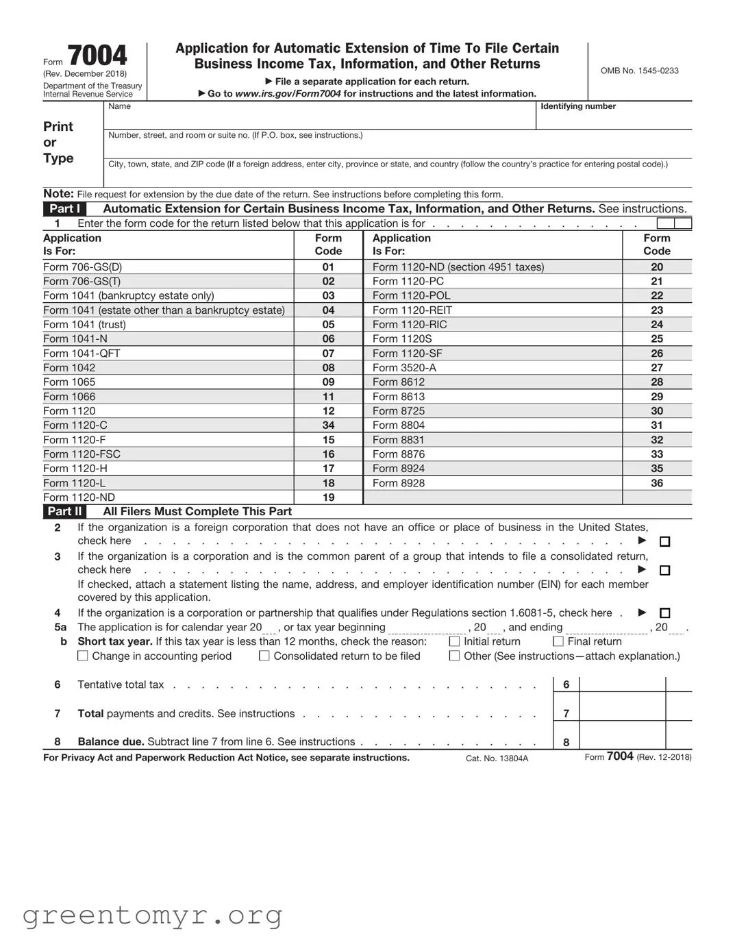 Fill in a Valid IRS 7004 Template