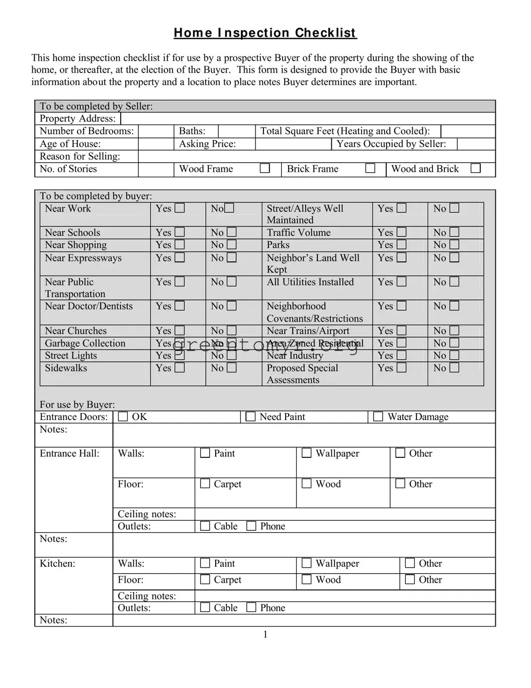 Fill in a Valid Buyer Home Checklist Template
