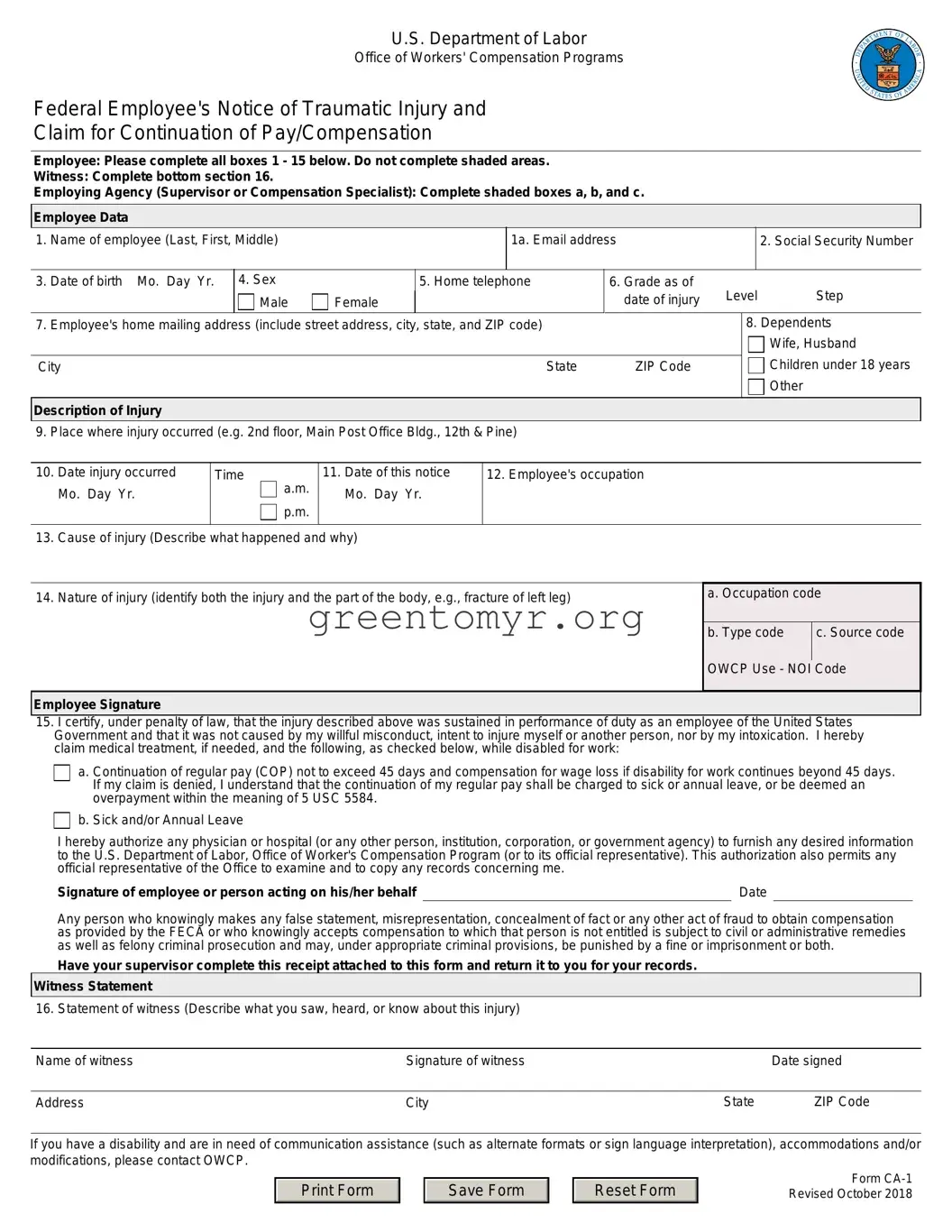 Fill in a Valid Ca 1 Template