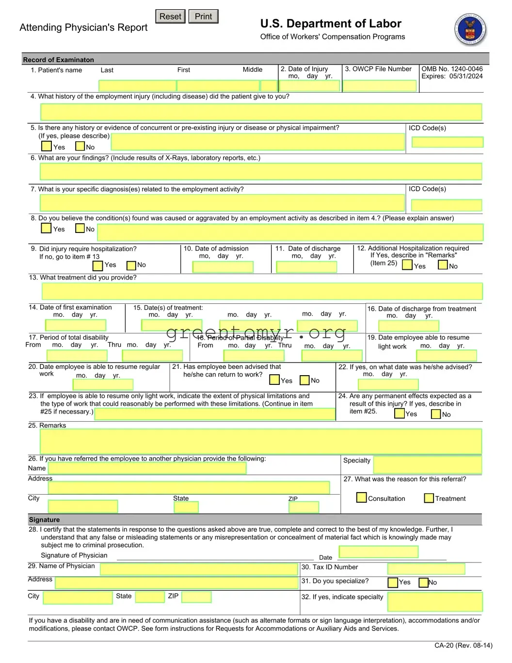 Fill in a Valid Ca 20 Template