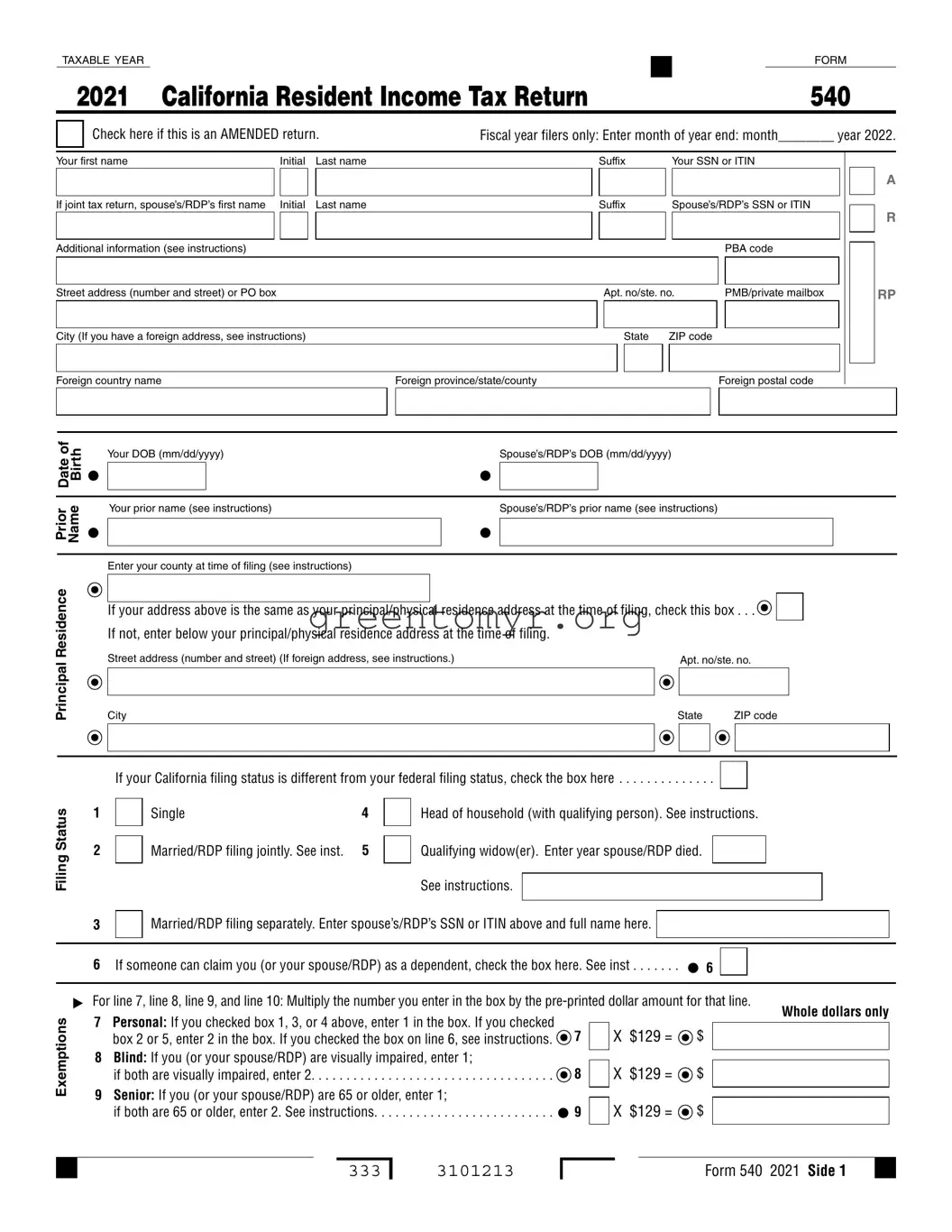 Fill in a Valid Ca 540 Template