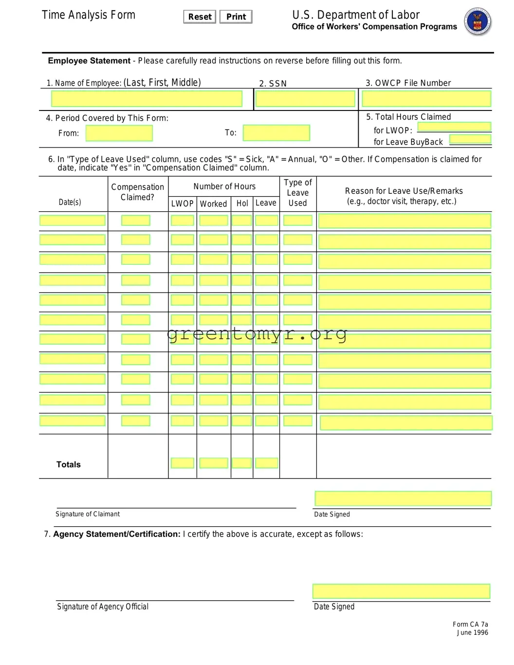 Fill in a Valid Ca 7A Template