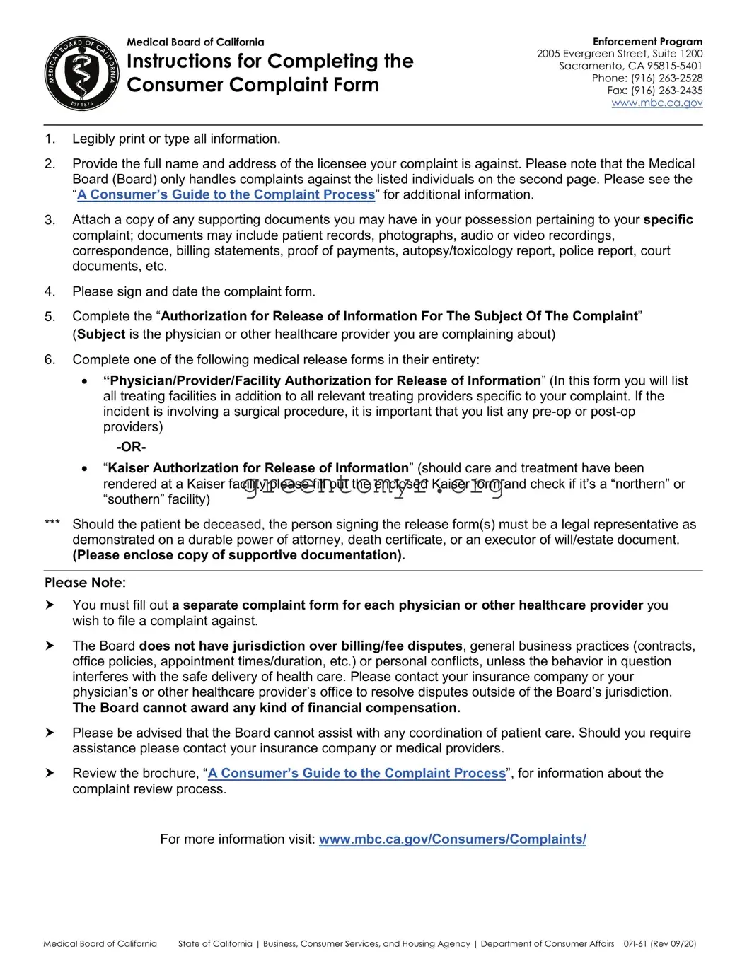 Fill in a Valid Ca Board Complaint Template