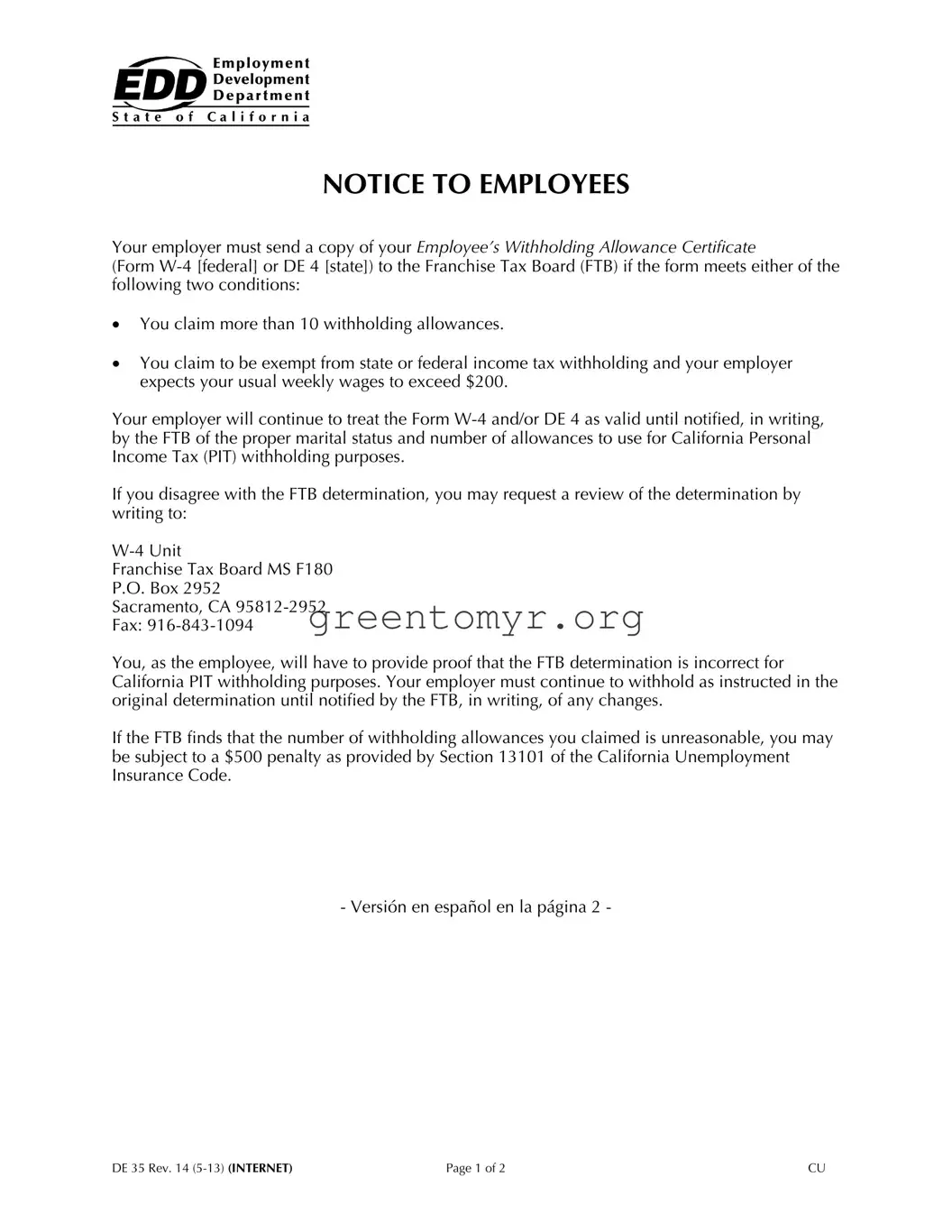 Fill in a Valid Ca De35 Template
