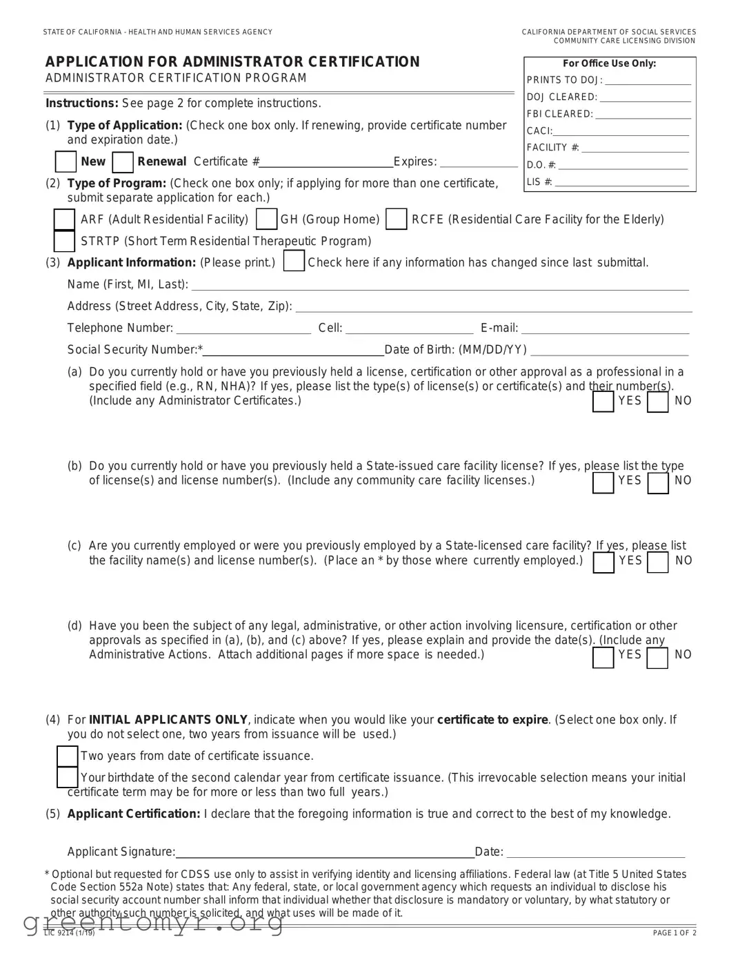 Fill in a Valid Lic 9215 Template