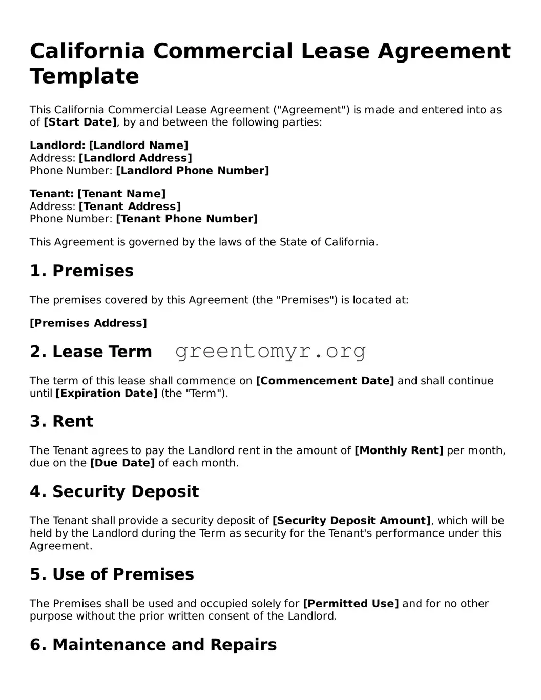 Commercial Lease Agreement Form for the State of California