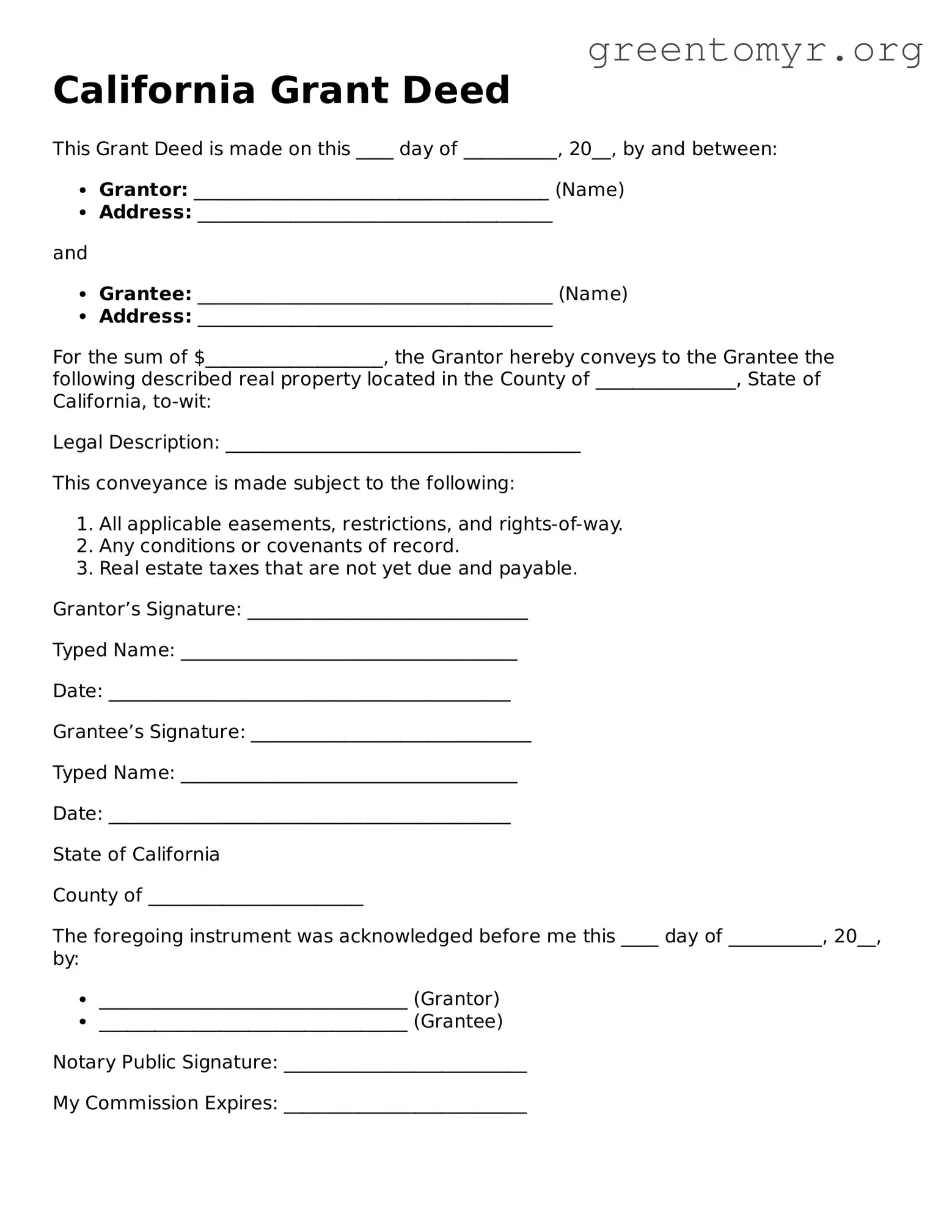 Deed Form for the State of California