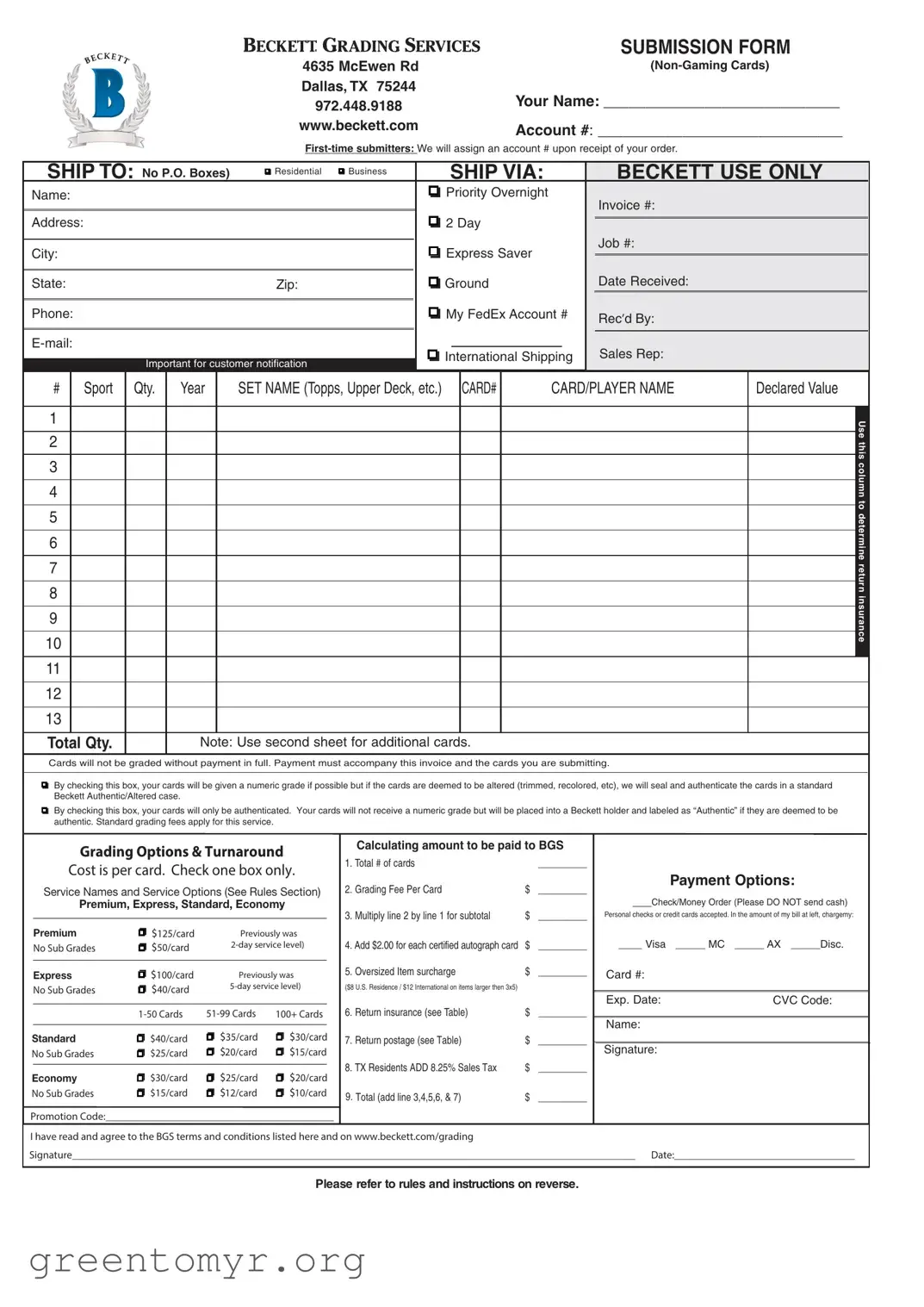 Fill in a Valid Beckett Grading Template