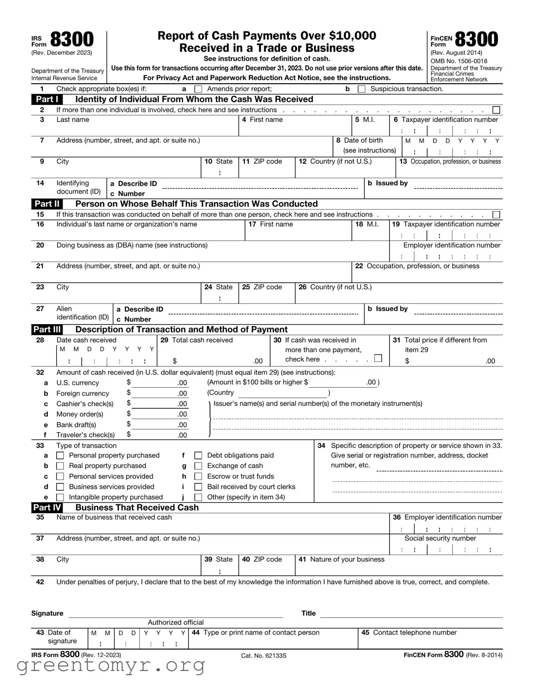 Fill in a Valid IRS 8300 Template