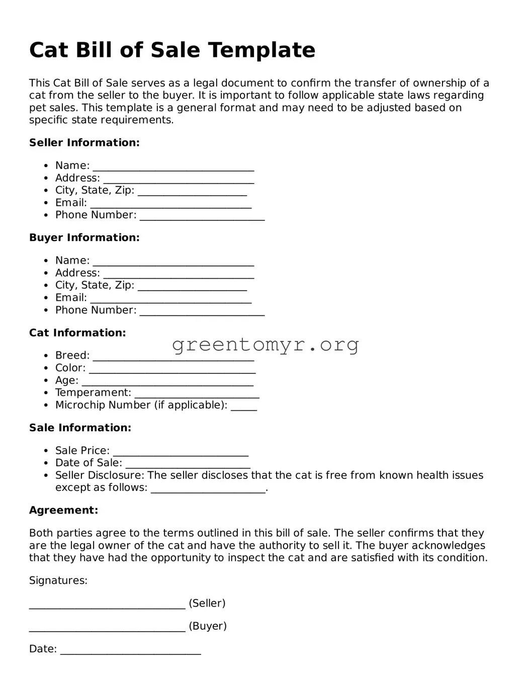 Valid Cat Bill of Sale Form