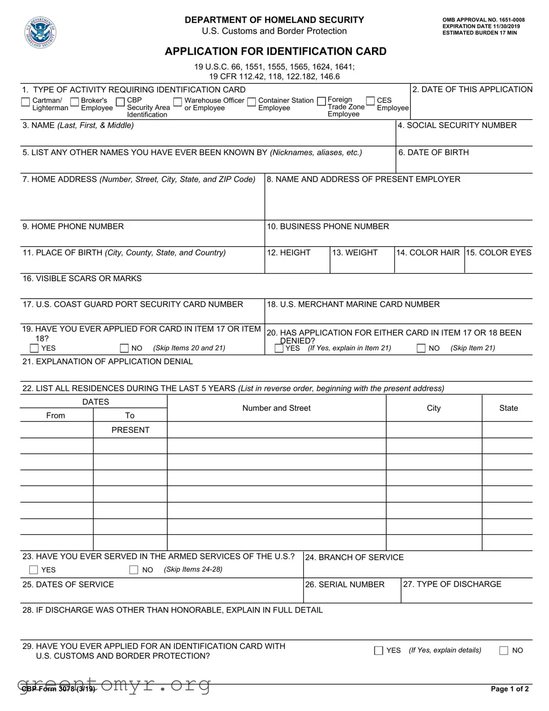 Fill in a Valid Cbp 3078 Template