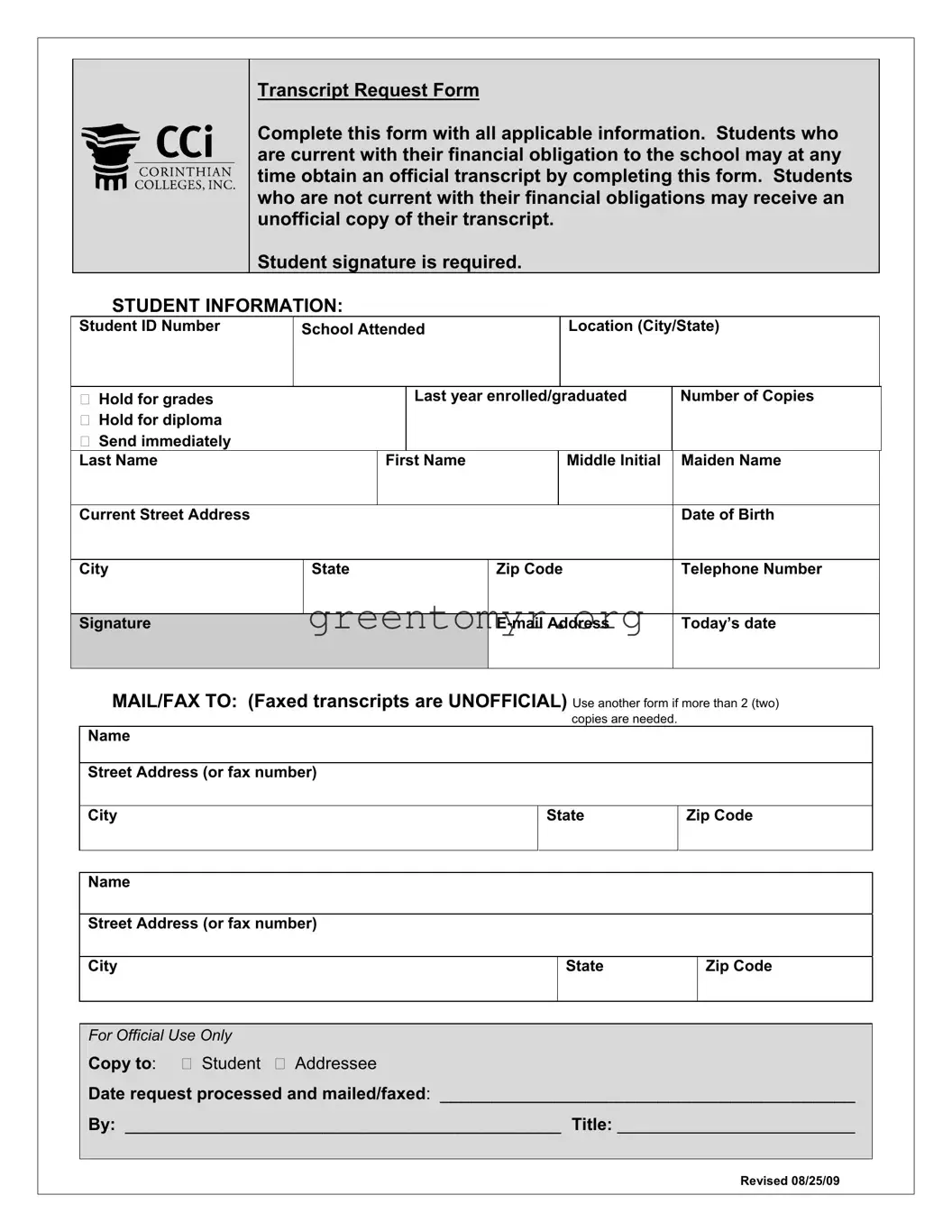 Fill in a Valid Cci Transcript Request Template