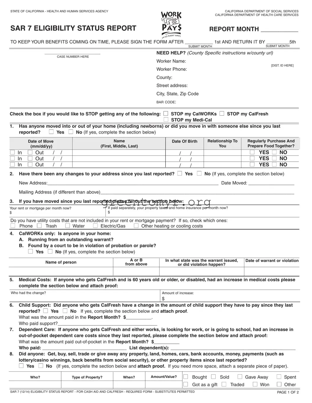 Fill in a Valid CDSS SAR-7 Template