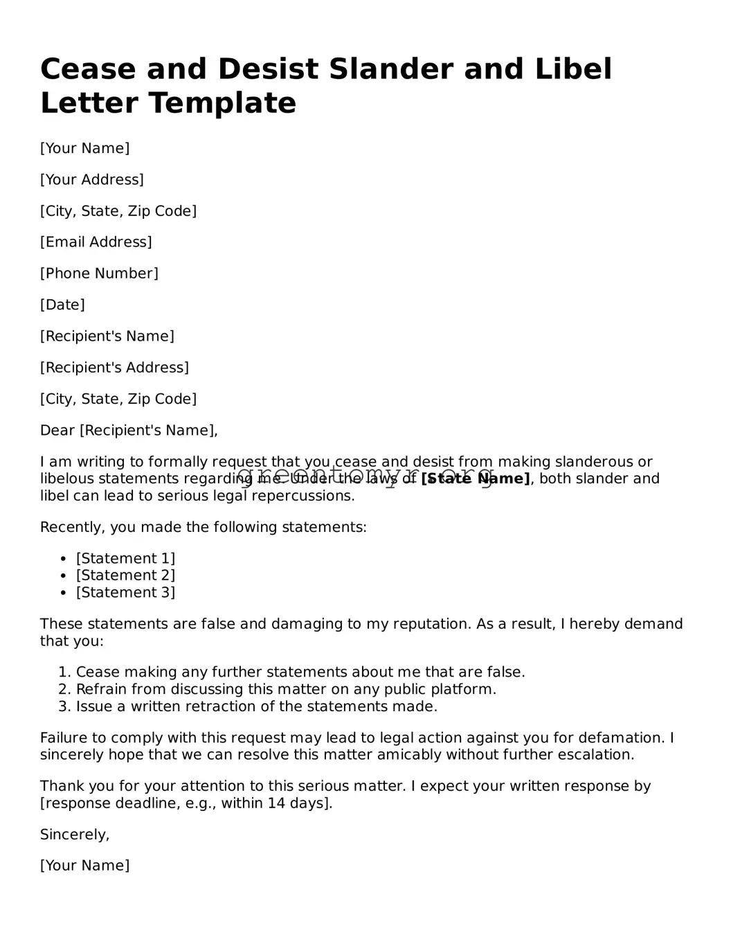 Valid Cease and Desist Slander and Libel Letter Form