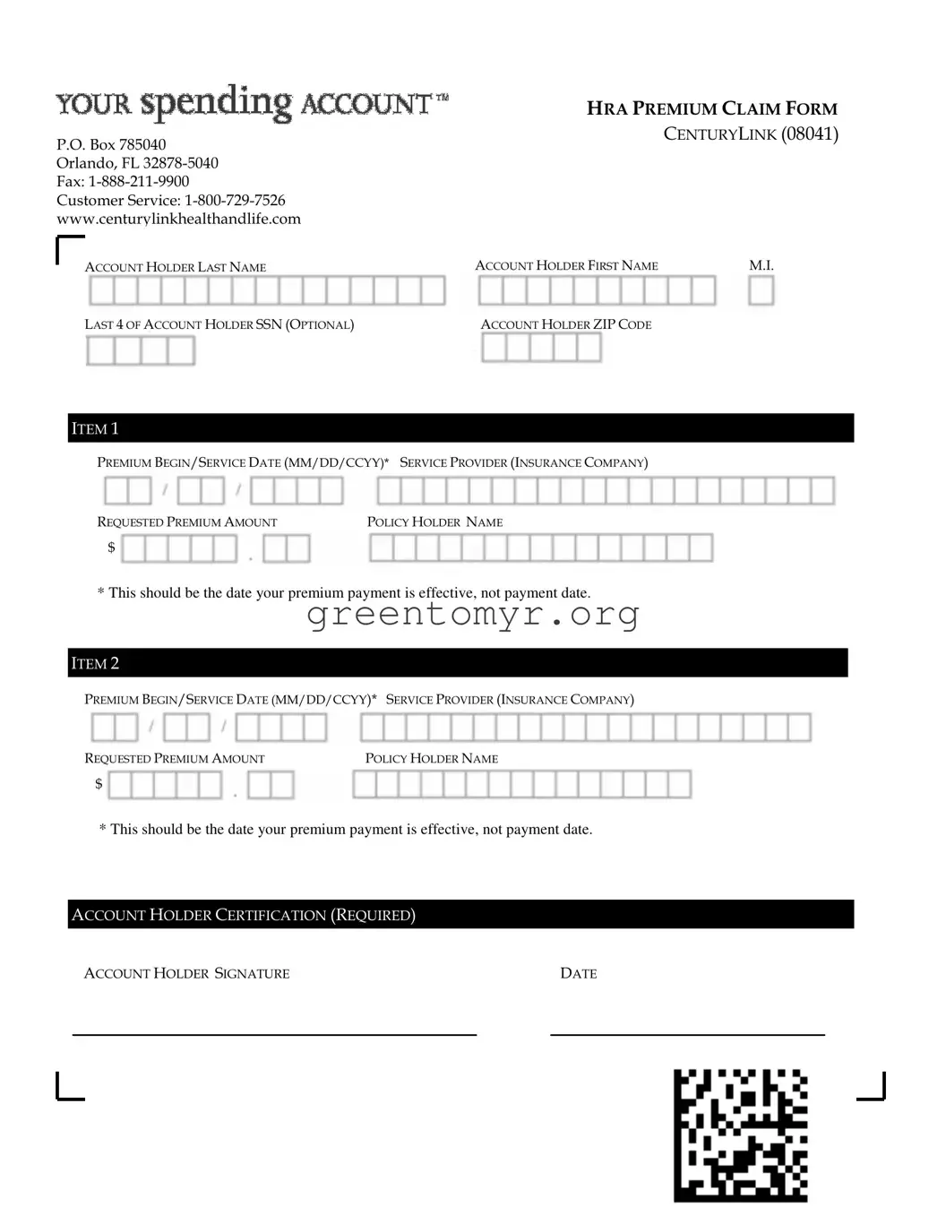 Fill in a Valid Century Link Health And Lifecom Template