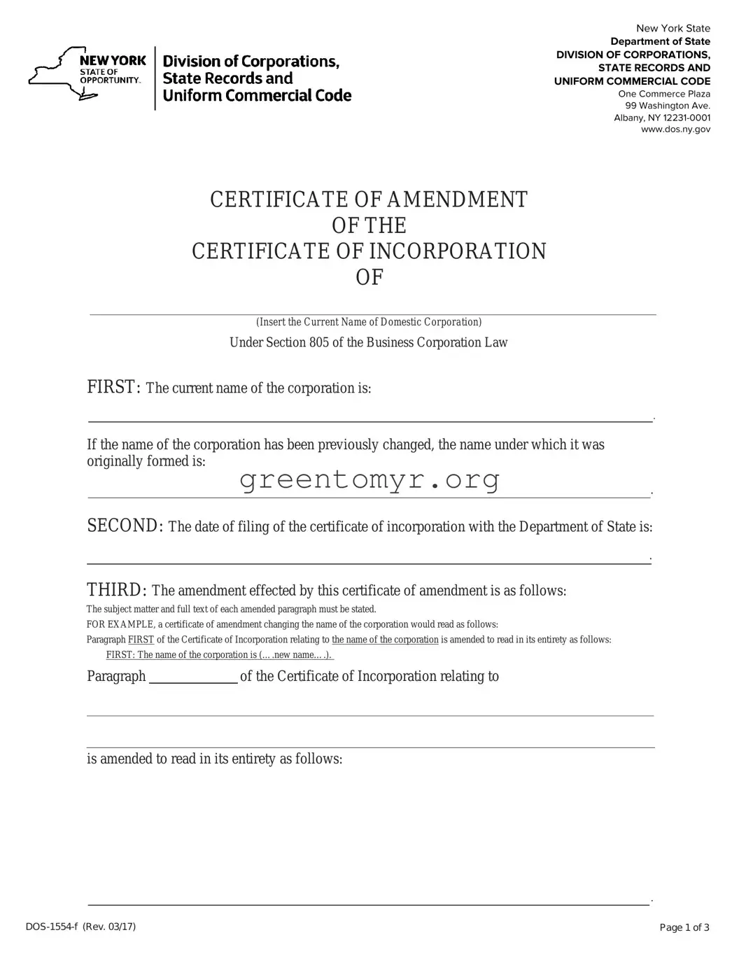 Fill in a Valid Certificate Of Amendment Ny Sample Template