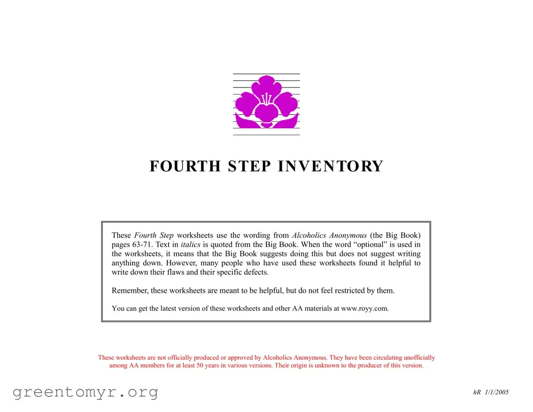 Fill in a Valid Fourth Step Inventory Template