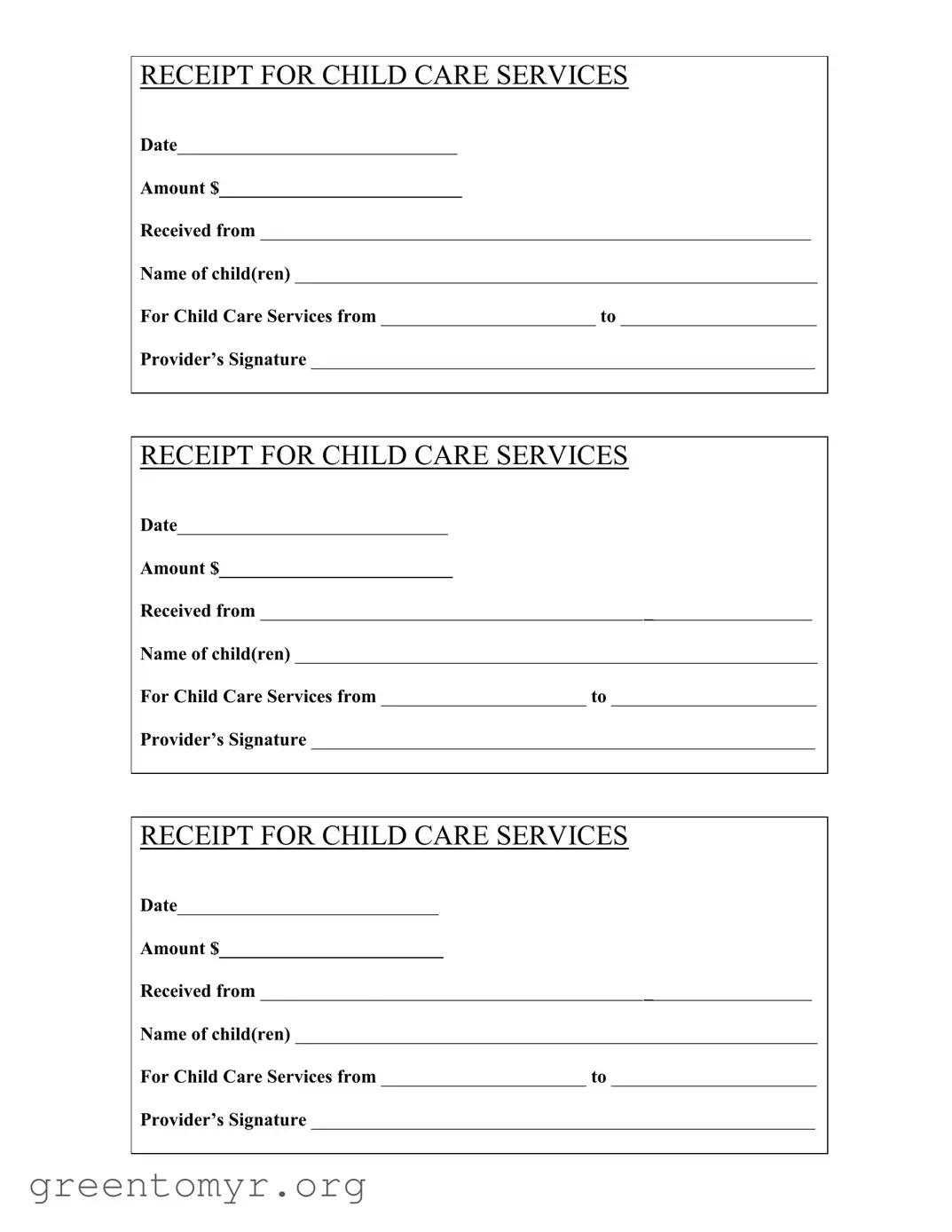 Fill in a Valid Childcare Receipt Template