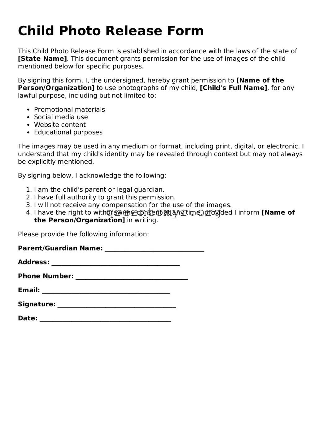 Valid Child Photo Release Form