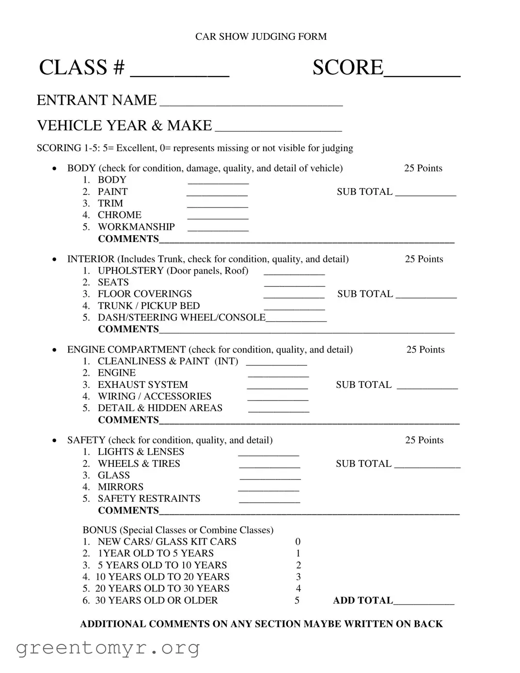 Fill in a Valid Car Show Judging Template