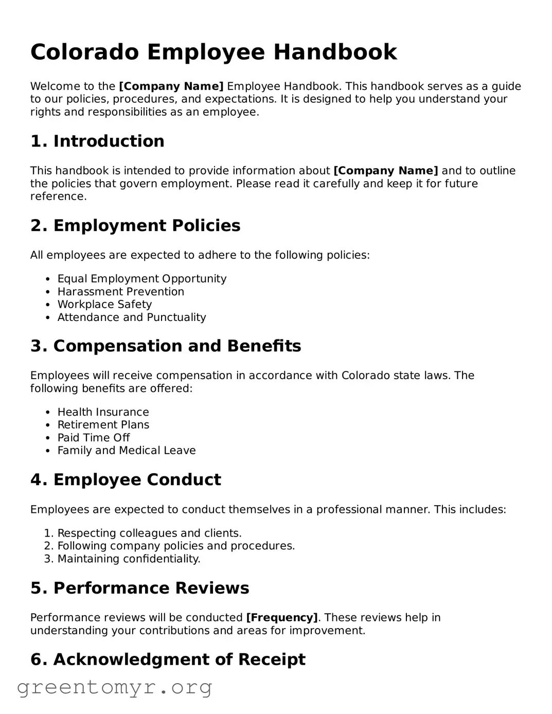 Employee Handbook Form for the State of Colorado