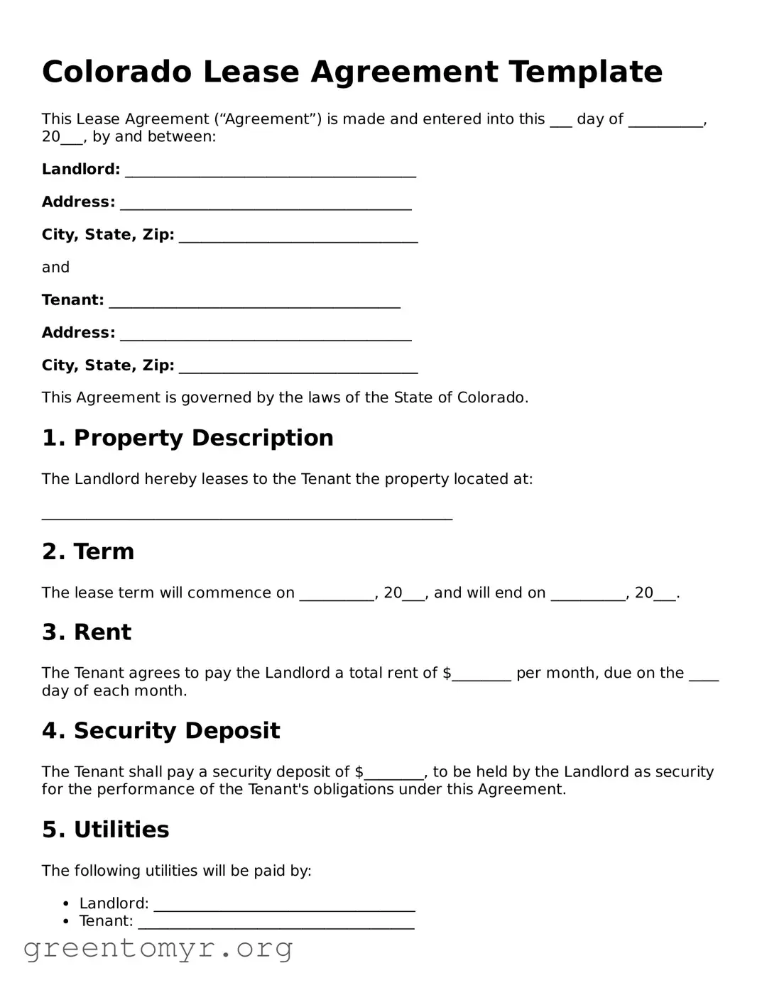 Lease Agreement Form for the State of Colorado