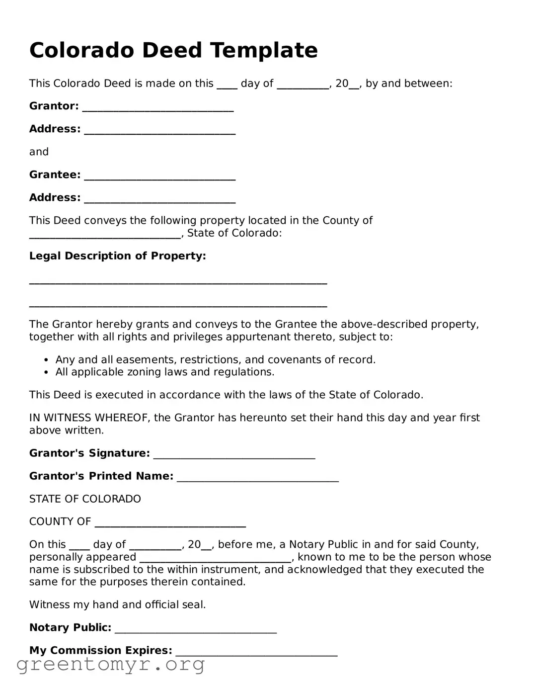 Deed Form for the State of Colorado