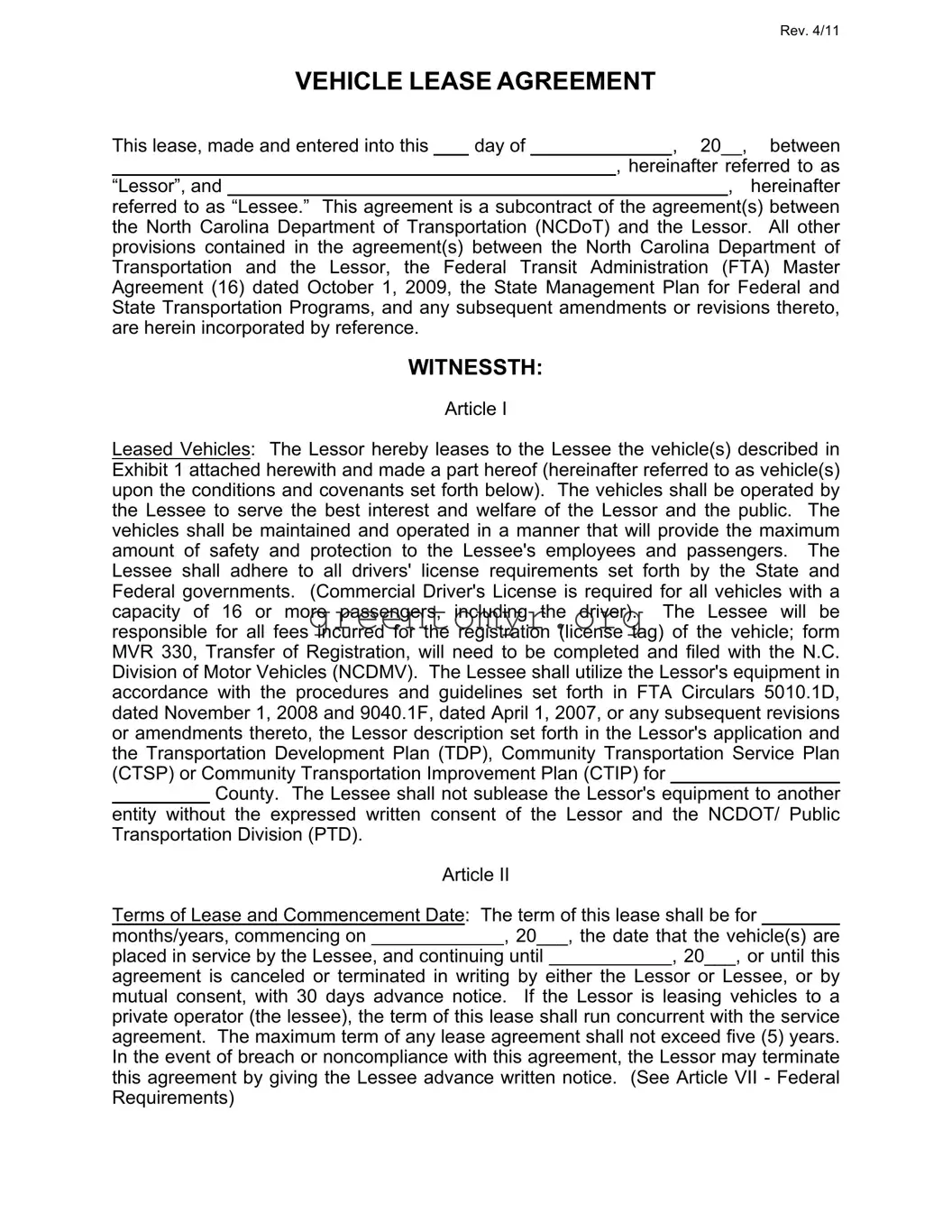 Fill in a Valid Commercial Vehicle Lease Agreement Template