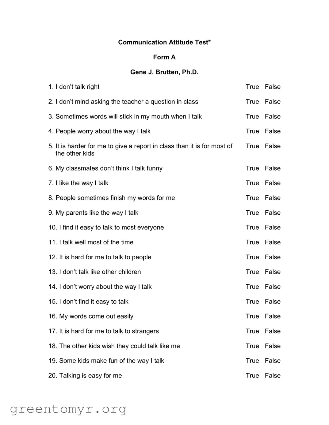 Fill in a Valid Communication Attitude Test A Template