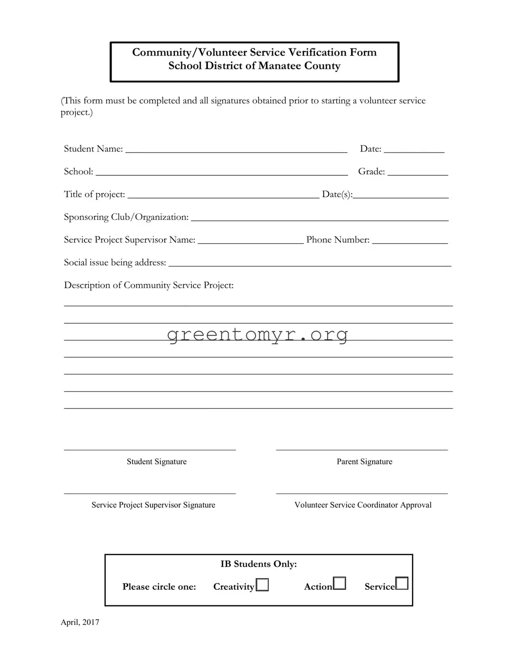 Fill in a Valid Community/Volunteer Service Verification Template
