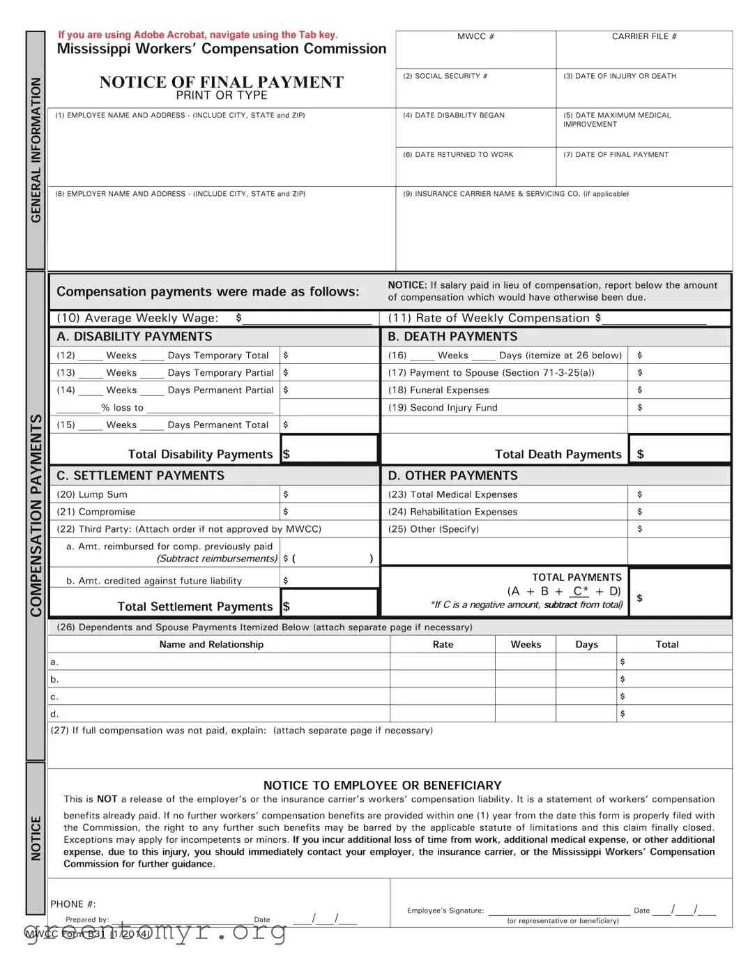 Fill in a Valid Mwcc B31 Template