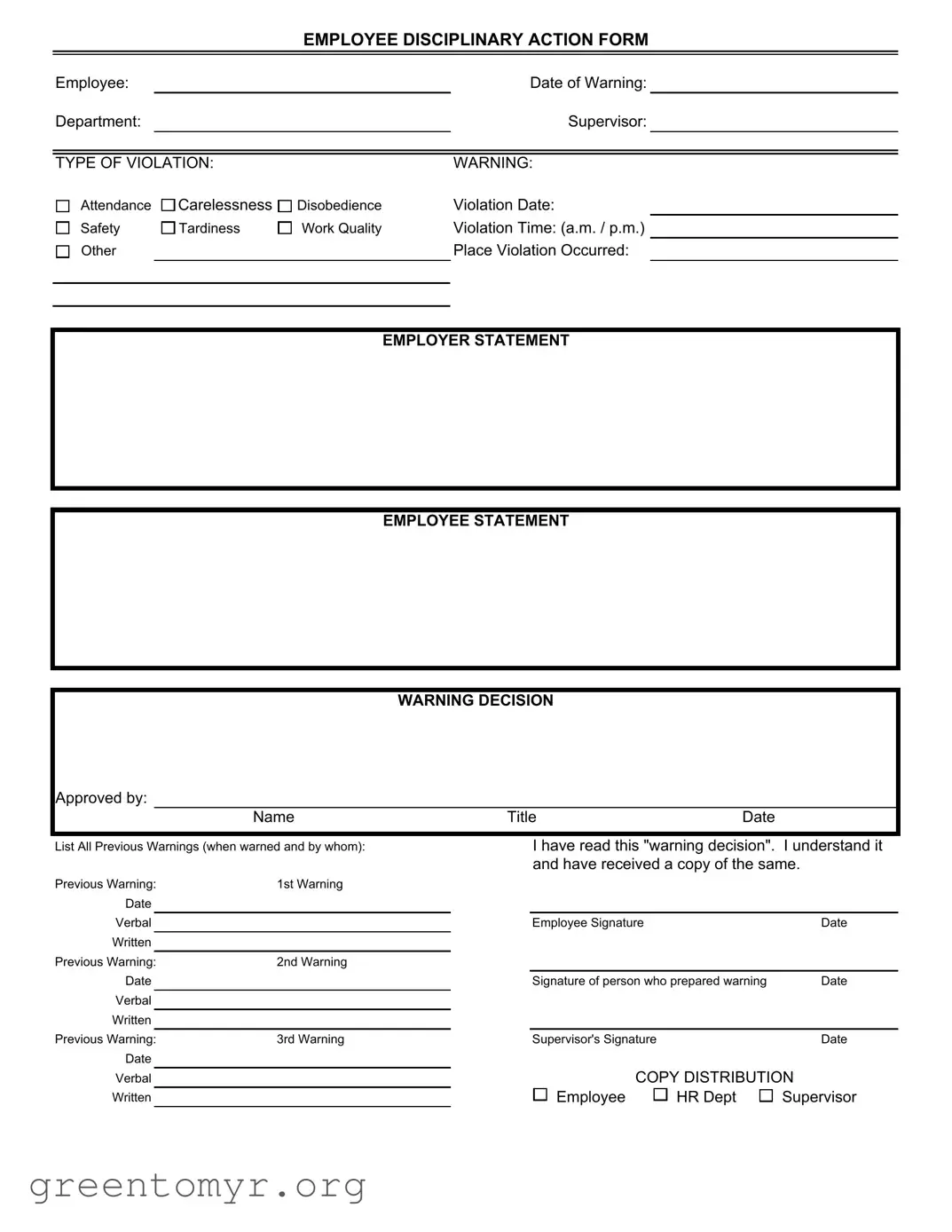 Fill in a Valid Disciplinary Action Template