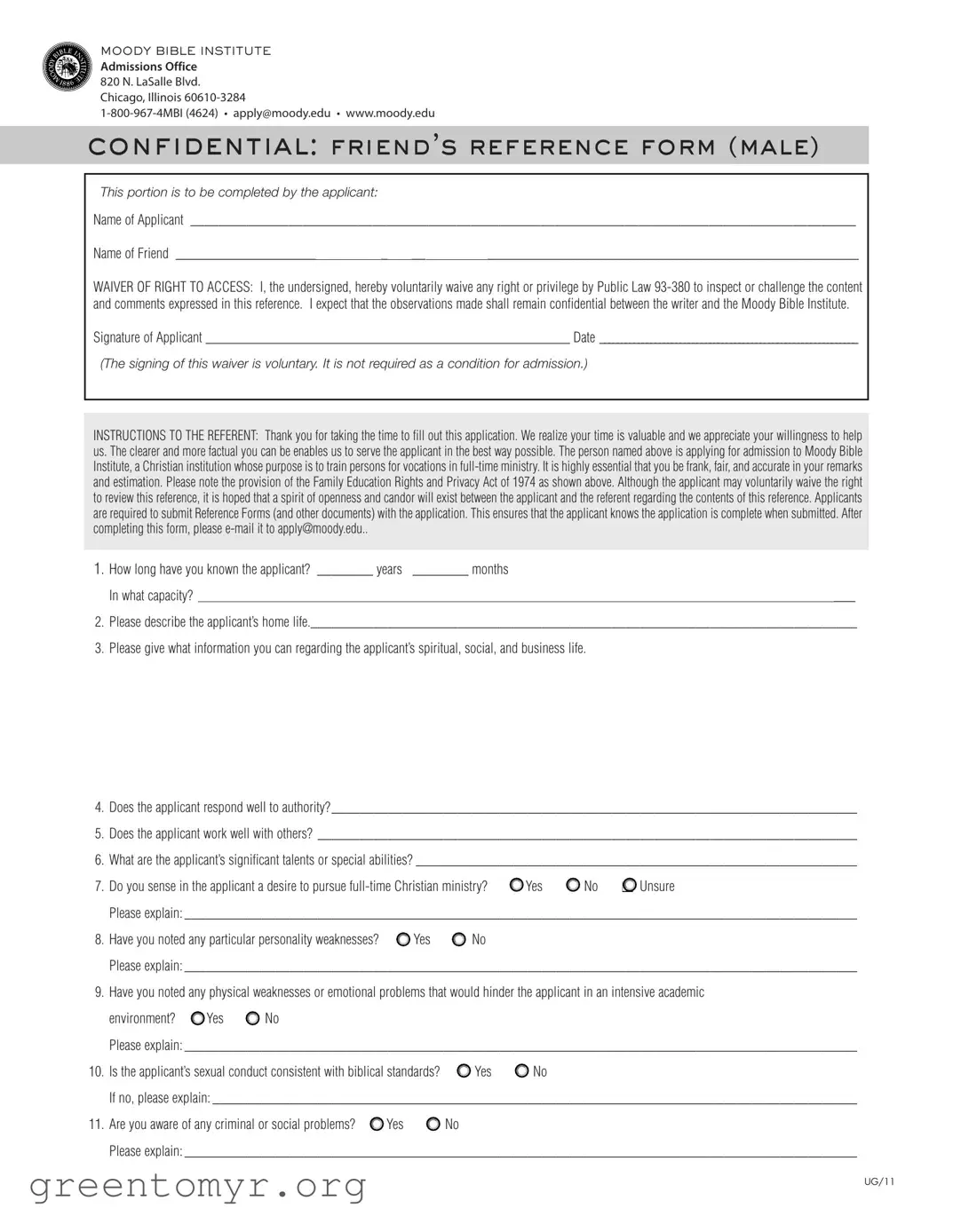 Fill in a Valid Moody Reference Template