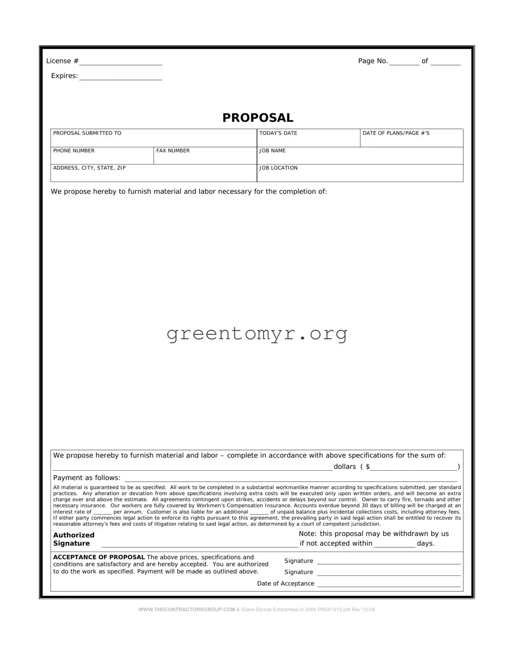 Fill in a Valid Construction proposal form Template