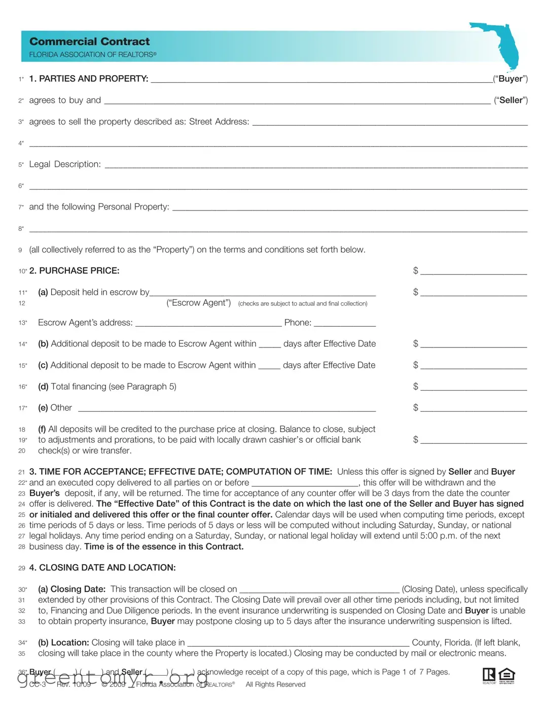 Fill in a Valid Florida Commercial Contract Template