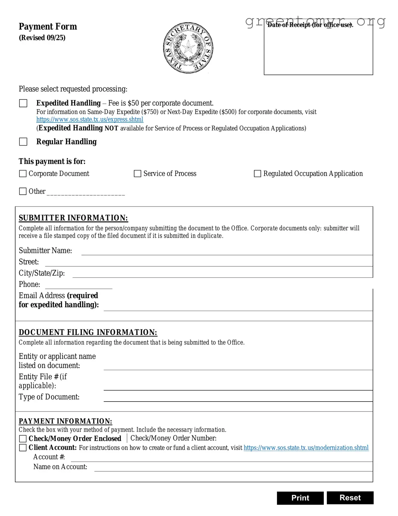 Fill in a Valid Texas Sos Payment 807 Template