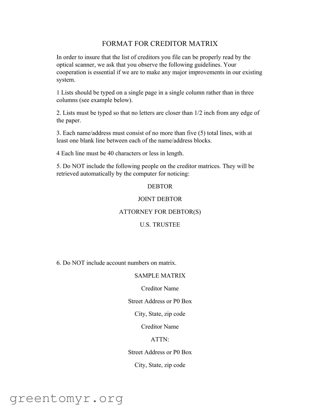 Fill in a Valid List Of Creditors Template