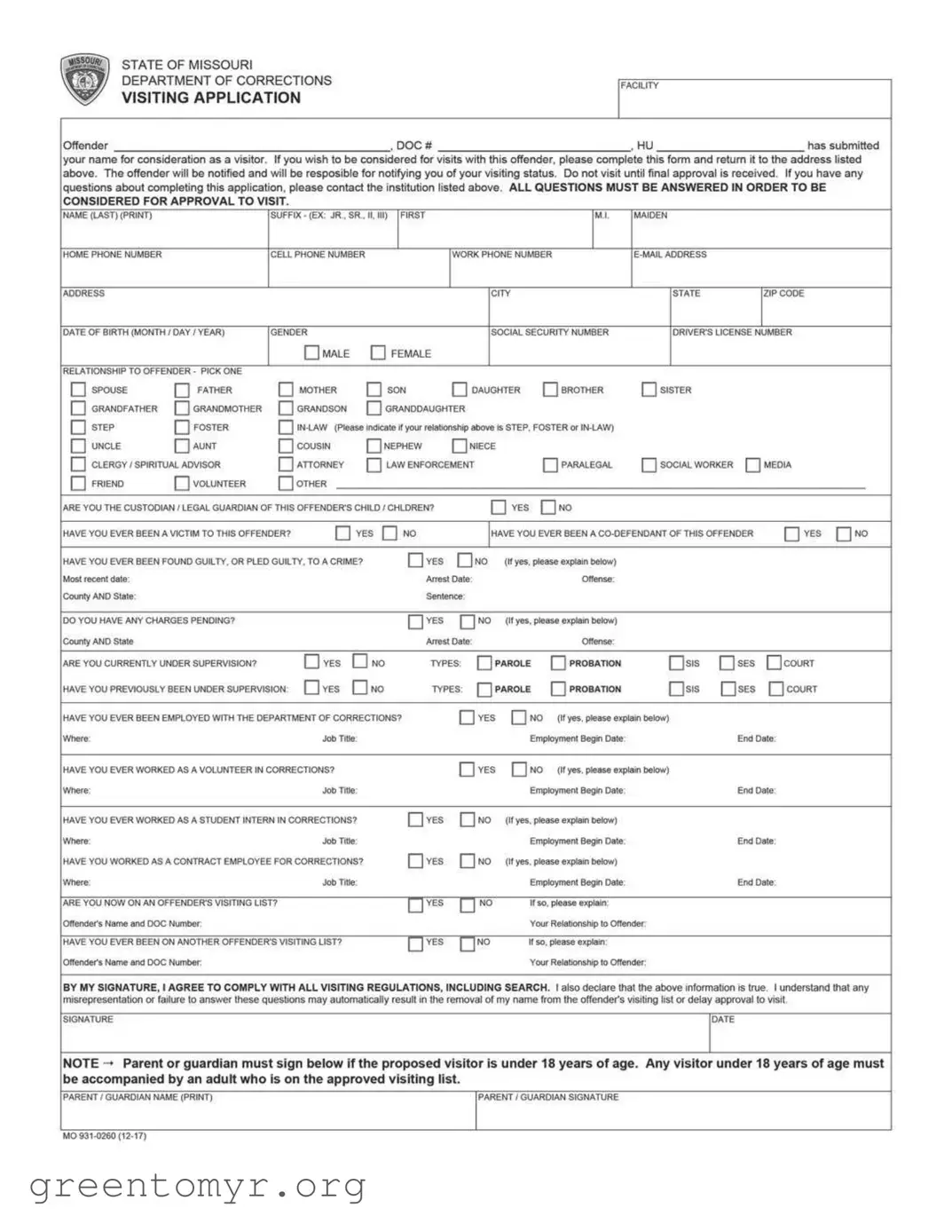 Fill in a Valid Missouri Dept Of Corrections Template