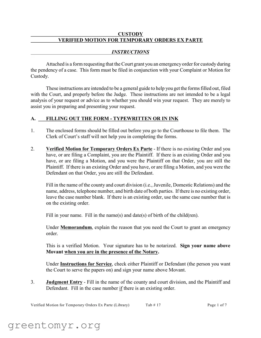 Fill in a Valid Ex Parte Temporary Custody Order Ohio Template